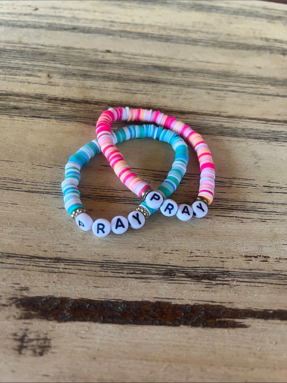 Kids Stretch Bracelet Set with 'PRAY' Beads - Pink & Blue